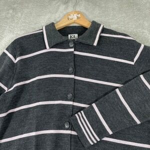 Vintage KL Collection Button Cardigan Women Petite Large Gray Pink Stripe Preppy